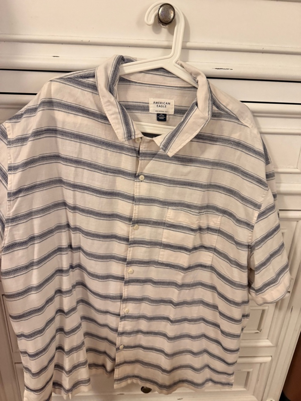 NWOT American Eagle Outfitters White and Blue Striped Short Sleeve Shirt